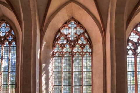 Stained glass windows in the Cistercian monastery Kiedrich, Rheingau, Hesse, Germany