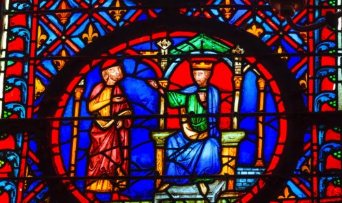 King Adviser Medieval Life Stained Glass Saint Chapelle Paris France.