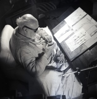 1951, historical, french artist Henri Matisse working on his designs for the Chappelle du Rosaire de Vence.church catholic