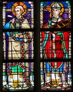Stained Glass window in St Gummarus Church in Lier, Belgium, depicting the Orthodox Church Fathers