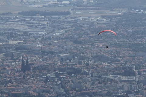 Paragliding from the Puy de Dôme, above Clermont-Ferrand, Auvergne, France