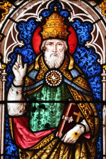Saint Fargeau church.  Stained glass window. Pope Alexander I.  France.