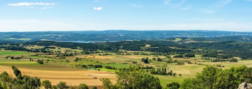 Valley of Allier near Pradelles, Stevenson trail, view on Naussac lake, Haute-Loire, Auvergne Rhone Alpes, France