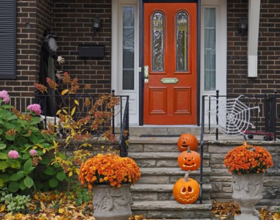 front porch with Halloween decorations