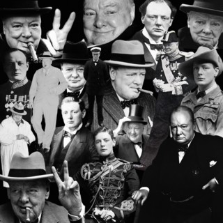 Montage of vintage images depicting Winston Churchill through the years.
