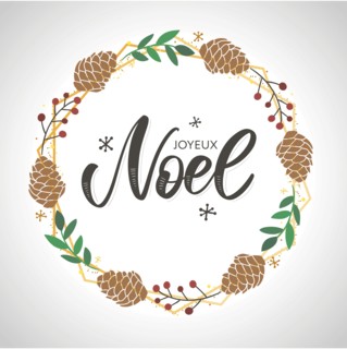 Merry Christmas card template with greetings in french language. Joyeux noel. Vector illustration EPS10