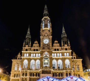 LIBEREC, CZECH REPUBLIC - NOVEMBER 30, 2020. Christmas markets in Liberec, Christmas-lit town hall in Liberec. Czech Republic