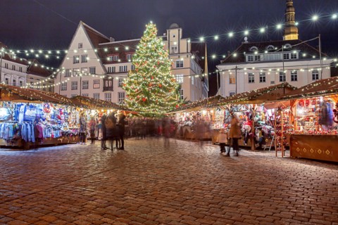 Central Town Hall Square in Christmas decoration. Tallinn. Estonia.