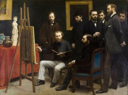 A Studio At Les Batignolles, painting in oil on canvas by Henri Fantin Latour, 1870