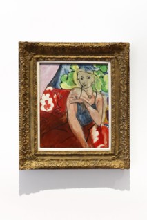 Nice, France - November 20, 2023: "Corselet on font of "Tahiti" (La Biche)" by Henri Matisse, 1936. At the Musee Matisse in Nice, France.