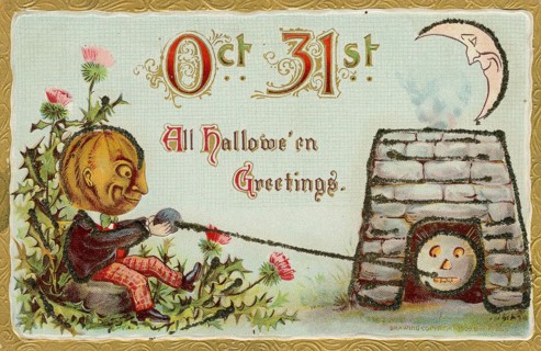 "Oct 31st: All Hallowe'en greetings" circa 1908.  Vintage Archive Halloween Postcard, circa 1900s