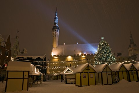 Christmas market at town hall square in Tallinn, Estonia