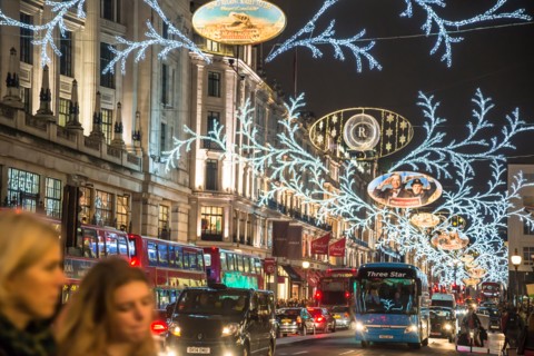 Christmas lights in Regent Street, London, England, UK