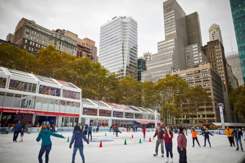 New York City Midtown Manhattan Ice rink in privately managed public park  Bryant Park