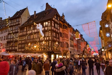 2018 Christmas market in Strasbourg, the capital de Noel in Alsace area, France