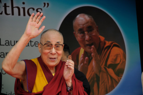 Tibetan spiritual leader the Dalai Lama arrives to deliver a lecture on Universal Ethics at India International Centre in New Delhi on Thursday Novemb