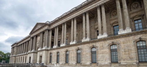 The colonnade of the Louvre Palace in style of classicism France Paris September 2017