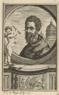 Portrait of the Italian artist Michelangelo, Portrait of Michelangelo Portraits of Italian artists , print maker: Isaac Lodewijk la Fargue van Nieuwland, (mentioned on object), 1752, paper, etching, h...