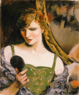 Walt Kuhn, Girl with Mirror, portrait painting in oil on canvas, 1928