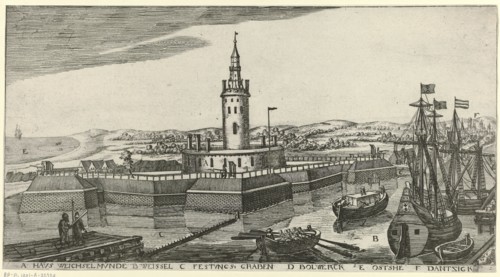 Telic OP Fort Weichselmünde, Aegidius Dickmann, 1625 print  print maker: Danzig (possibly)publisher: Amsterdam (possibly) paper etching city-view, and landscape with man-made constructions. fortress. ...
