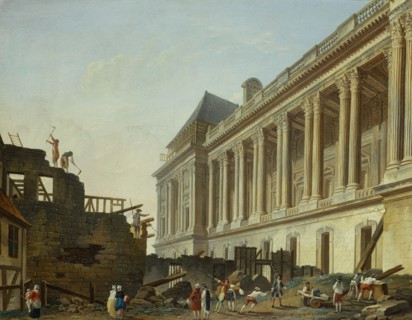 Pierre-Antoine Demachy. "Release of the Louvre colonnade (demolition of the Queen's stables), 1764". Oil on canvas. Paris, Carnavalet museum. 27025-5 Arrondissement, Louvre colonnade, construction, de...