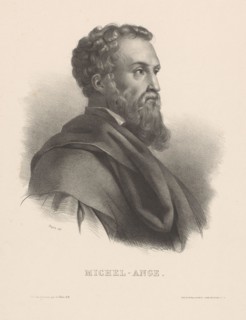 Portrait of Michelangelo, Michel-Ange (title on object), print maker: Jean Adolphe Papin, printer: Alexandre Louis Artus, publisher: Décrouan, Paris, 1837 - 1857, paper, height 541 mm × width 362 mm, ...