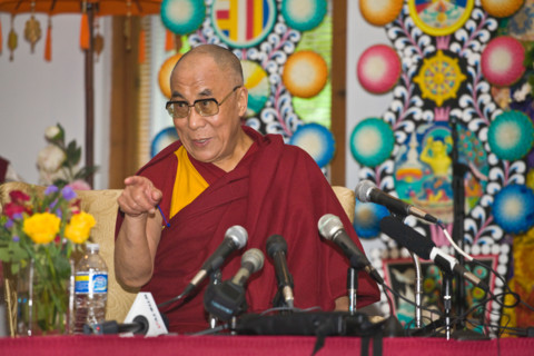 The 14th DALAI LAMA of Tibet at a press conference - BLOOMINGTON, INDIANA