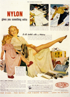NYLON  1948 Du Pont company advert showing how use of nylon has expanded from stockings to other clothing