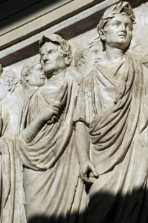 Roman Art. Italy. Ara Pacis Augustae. Processional frieze. Detail. Relief. Original North side. Museum of the Ara Pacis. Rome.