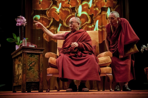 London, UK. 19th September, 2015. Dalai Lama speaks to thousands of followers at 02 Arena Credit:  Guy Corbishley/Alamy Live News
