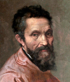 Michelangelo. Portrait of Michelangelo di Lodovico Buonarroti Simoni (1475-1564) by Daniele da Volterra, oil on panel, c.1544. This is a digitally retouched image from a crop of a larger unfinished pa...