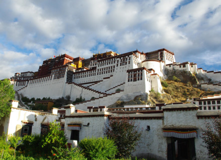 Potala Palace in Lhasa Tibet China view in the morning sun. clouds and sun. Summer day