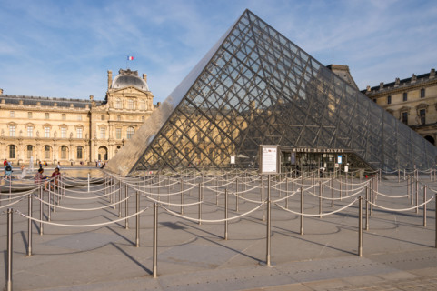 Paris, France - 24 June 2018: Empty queue lines at the entrance to the Louvre Museum