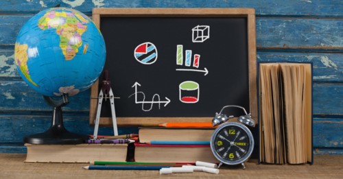 Geometry education drawings on blackboard for school