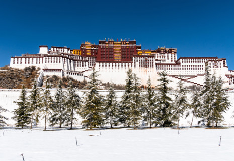 The famous Potala palace on a sunny winter day in Lhasa in Tibet, China.