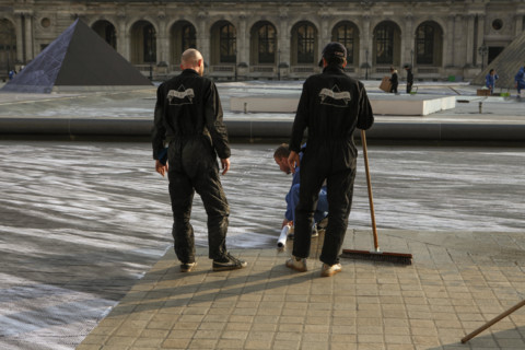 The street artist JR transforms the courtyard of the Louvre. For the 30th anniversary of the Louvre Pyramid, from March 26 to March 31, 2019 by instal