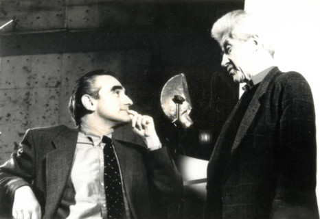 Martin Scorsese and Alain Resnais during filming Gershwin, 1990s