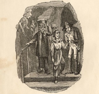 George Cruikshank - Vidocq escaping by means of the Fosse Family.