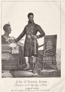 His Excellency Jean Pierre Boyer, President of the Republic of Haiti, in full costume, during the reception of the King's ordinance of April 17, 1825