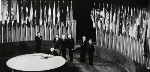 the UN Conference on International Organization opened in San Francisco, 25 April 1945, attended by 50 governments and a number of non-governmental organizations involved in drafting the UN Charter.