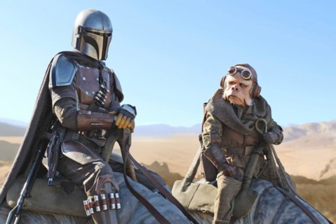 THE MANDALORIAN  2019 Disney+ TV series with Pedro Pascal at left as the title figure  and Nick Nolte as Kuiil   © Disney+