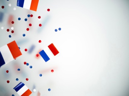 national holiday of July 14 is a happy Independence Day of France, Bastille Day, the concept of patriotism, memory,  confetti and flags
