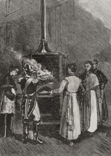 Pope Leo XIII (1810-1903). Italian pope (1878-1903). Born Vincenzo Gioacchino Pecci. The conclave for the election of Pope Leo XIII. Stove in Sistine Chapel where the ballots are burned after each scr...