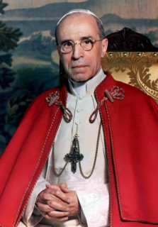Pius XII. Portrait of the Italian Pope, Pius XII (b. Eugenio Maria Giuseppe Giovanni Pacelli, 1876-1958). Pius XII was pope from 1939 until his death in October 1958.