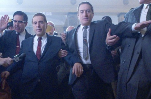 THE IRISHMAN 2019 Netflix film with Robert De Niro at right nxt to Al Pacino