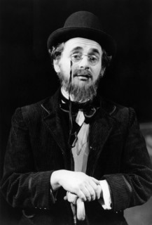 Sylvester McCoy (Erik Satie) in SATIE DAY / NIGHT by Adrian Mitchell at the Lyric Hammersmith Studio, London W6  1986  design: Tom Phillips  lighting: Dave Horn  director: Richard Williams