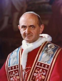 Pope Paul VI. Portrait of the Italian head of the Catholic church from 1963 to 1978, Pope Paul VI (Latin: Paulus VI; Italian: Paolo VI; born Giovanni Battista Enrico Antonio Maria Montini, 1897-1978),...