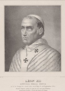 Portrait of Pope Leo XII, Léon XII, Annibal della Genga (title on object), print maker: Henri Joseph Hesse, after drawing by: François Dubois, printer: Gottfried Engelmann, after drawing by: Rome, pri...
