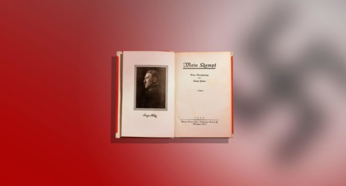First edition of the book Mein Kampf from 1925 - a historically significant, ideologically influenced work with controversial content for the 100th an