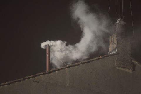 March 13, 2013 - Vatican City, Italy - White smoke rises from the chimney on the roof of the Sistine Chapel meaning that cardinals elected a new pope on the second day of their secret conclave on Marc...